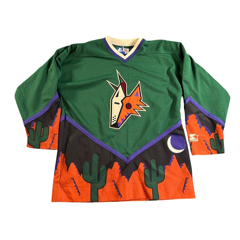 Starter Phoenix Coyotes‎ NHL Jersey Kids XL Green Peyote Coyote Vintage 90s Mesh